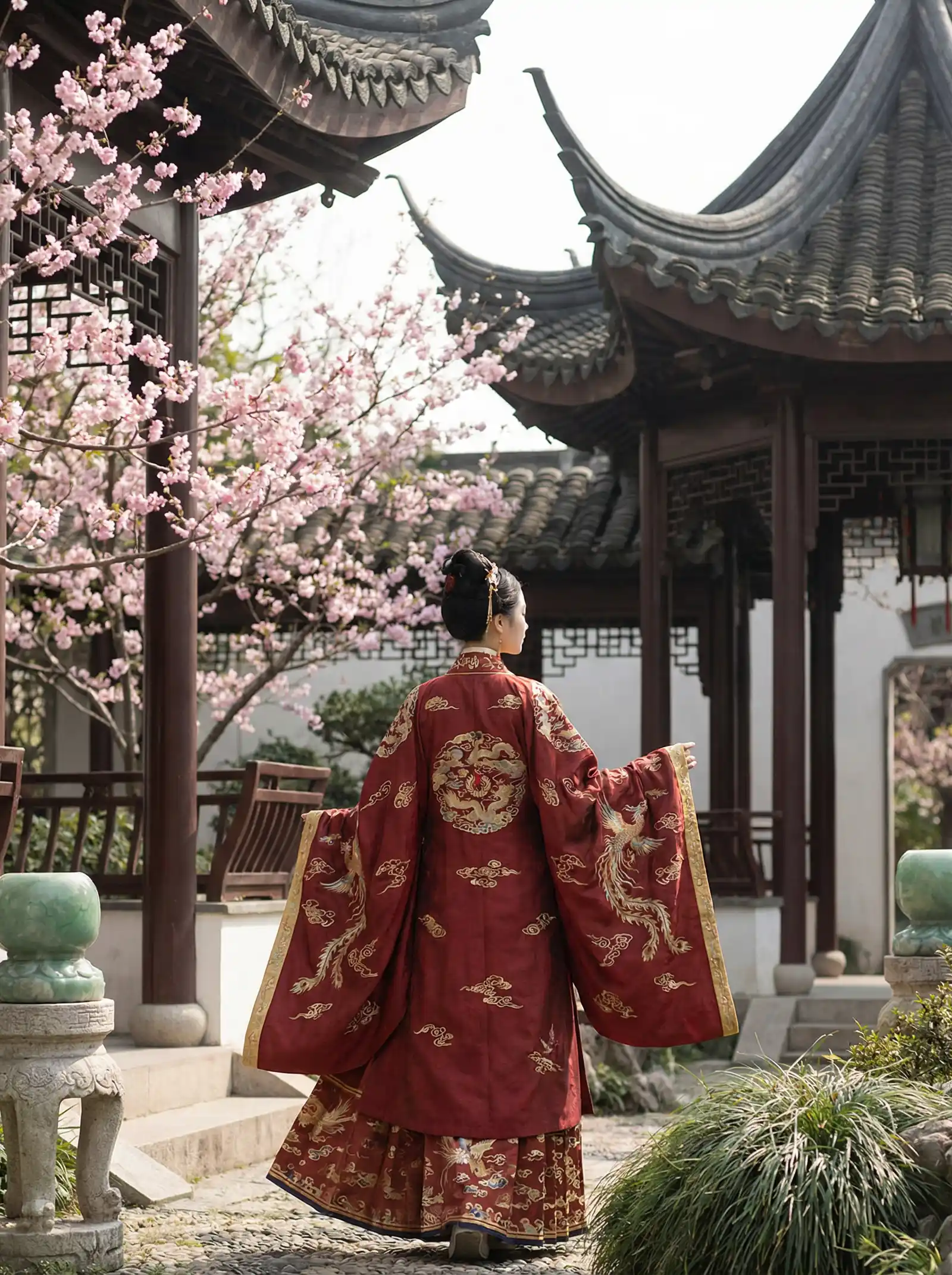 爱情呼叫转移电影 明制汉服红色凤凰刺绣